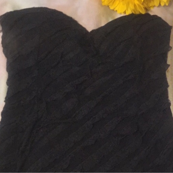 Dots Black Strapless Lined Ruffled Strapless Tube Top - Picture 3 of 9